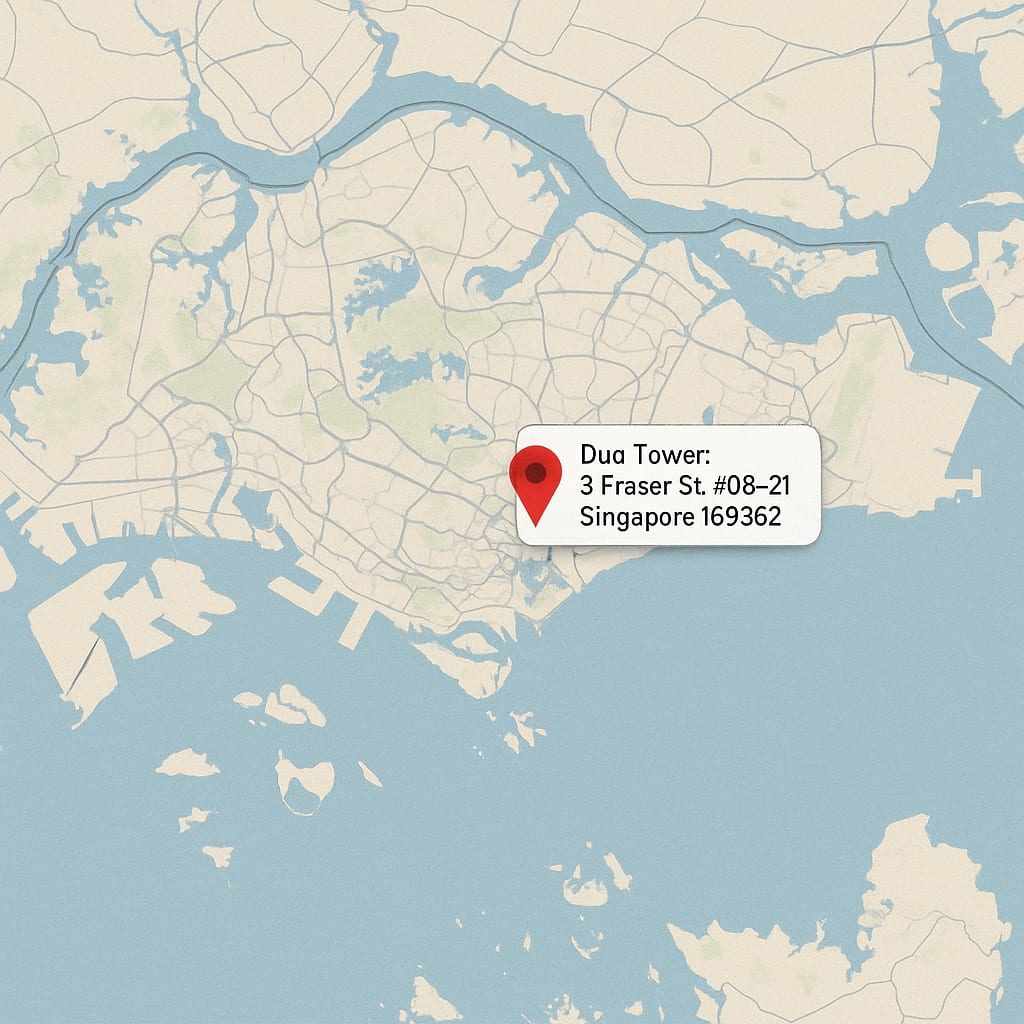 Map of Singapore showing the E&H Corporate Services office at Duo Tower